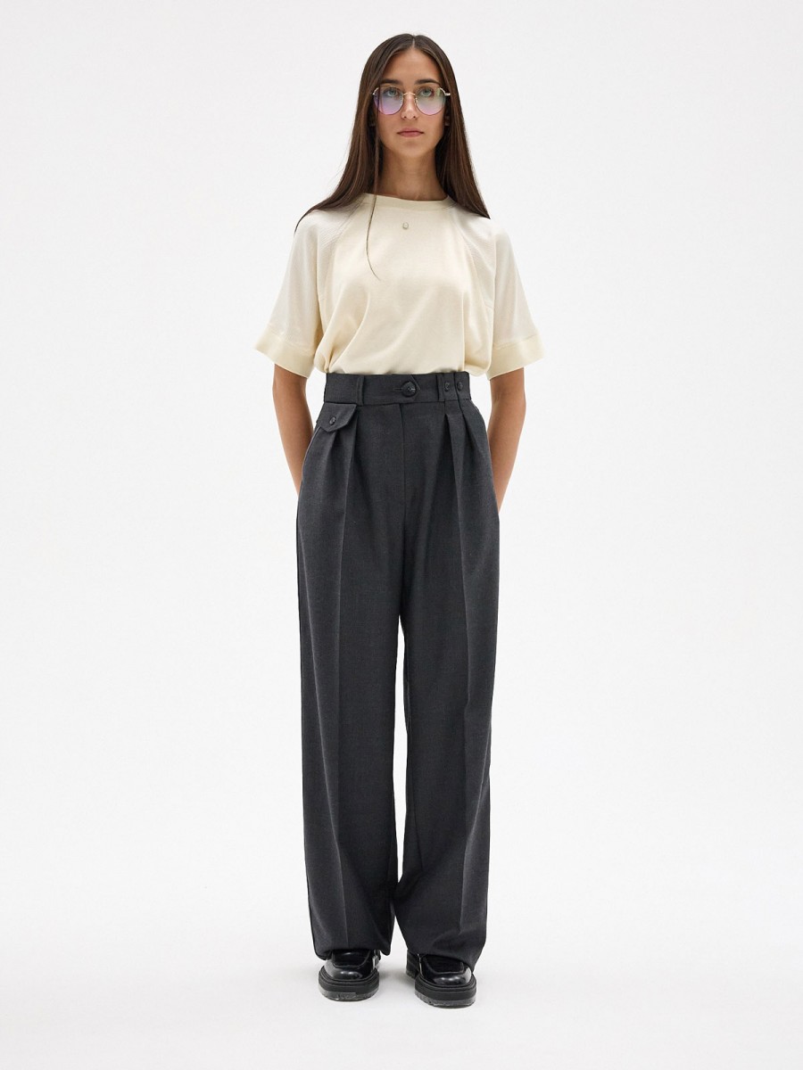 PANTS PALAZZO WOOL GREY BLUE