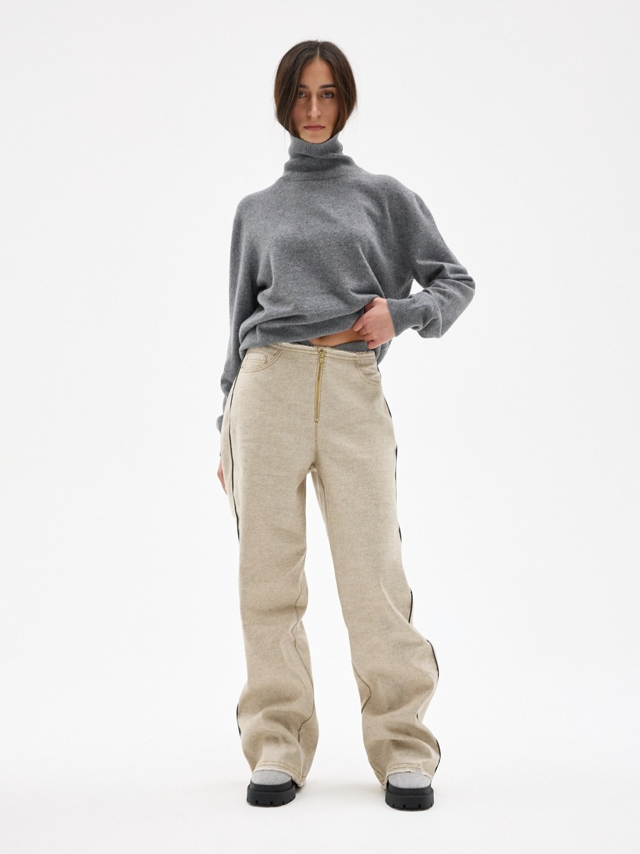 FREE PANTS BEIGE LINO WOOL